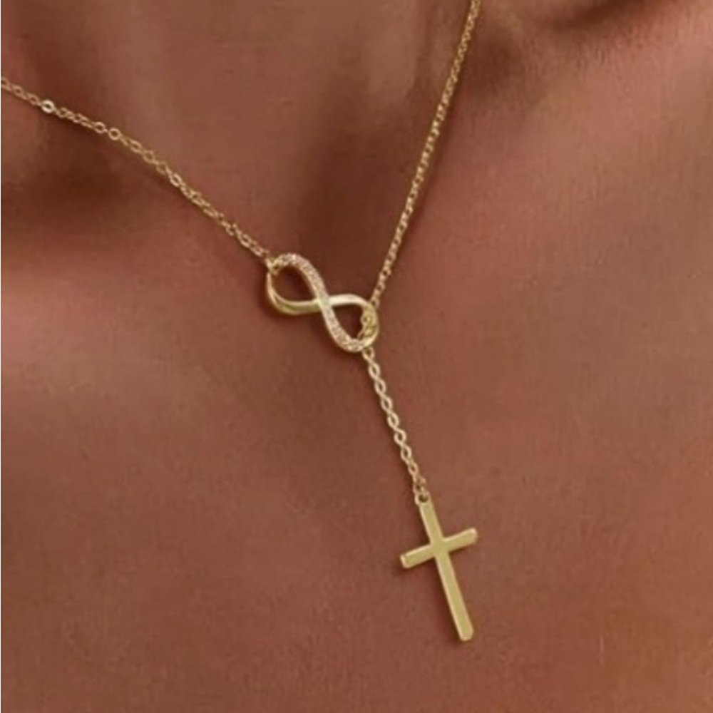 Gold tone Infinity Cross Necklace